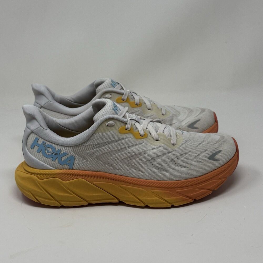 Hoka One One Arahi 6 Womens 8.5 Cloud White Orange Mesh Running Shoes Sneakers